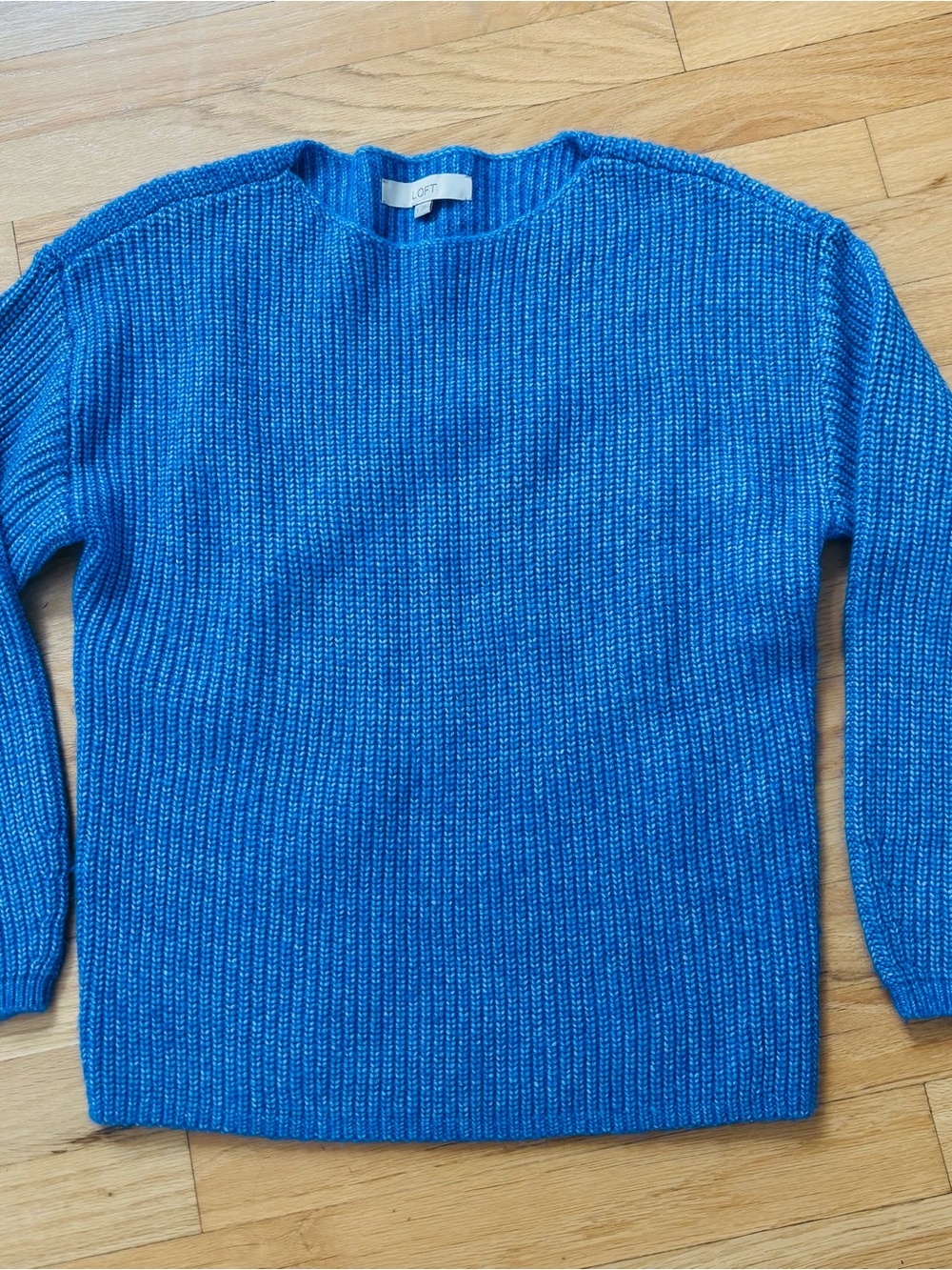 LOFT Womens Bright Blue Ribbed Crewneck Sweater/ Sm